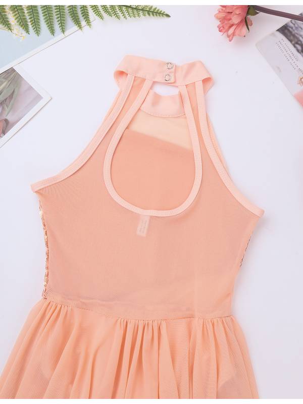Kids Girls Sleeveless Sequins Leotard Dress for Lyrical Dance thumb