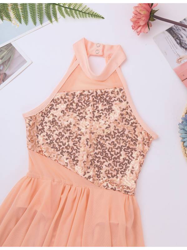 Kids Girls Sleeveless Sequins Leotard Dress for Lyrical Dance thumb