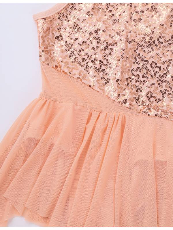 Kids Girls Sleeveless Sequins Leotard Dress for Lyrical Dance thumb