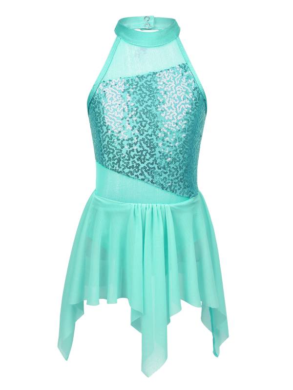 Kids Girls Sleeveless Sequins Leotard Dress for Lyrical Dance thumb