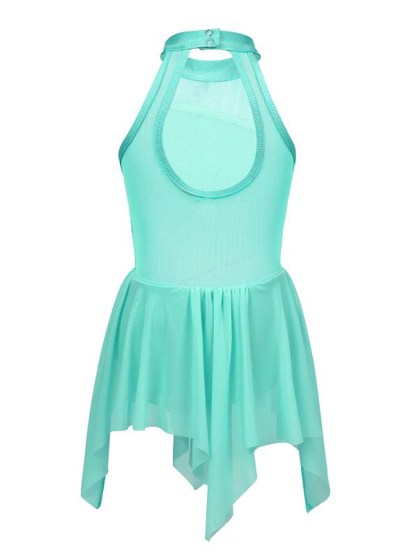 Kids Girls Sleeveless Sequins Leotard Dress for Lyrical Dance thumb