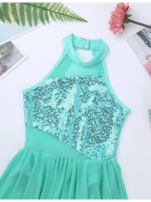 Kids Girls Sleeveless Sequins Leotard Dress for Lyrical Dance thumb