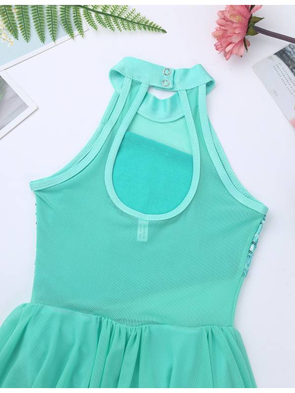 Kids Girls Sleeveless Sequins Leotard Dress for Lyrical Dance thumb