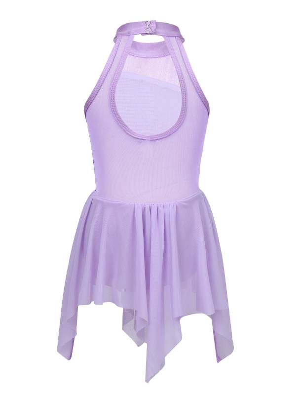 Kids Girls Sleeveless Sequins Leotard Dress for Lyrical Dance thumb