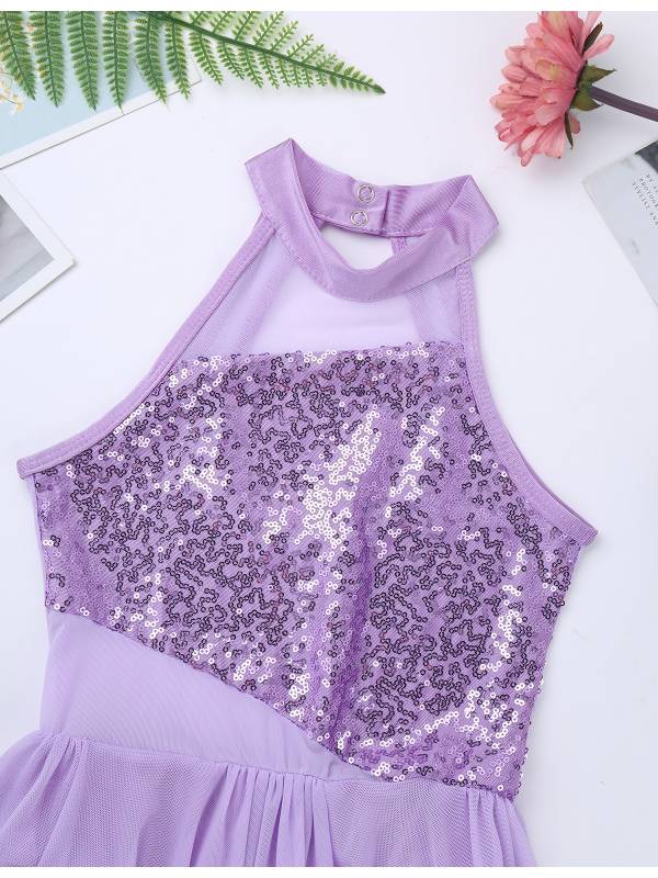 Kids Girls Sleeveless Sequins Leotard Dress for Lyrical Dance thumb