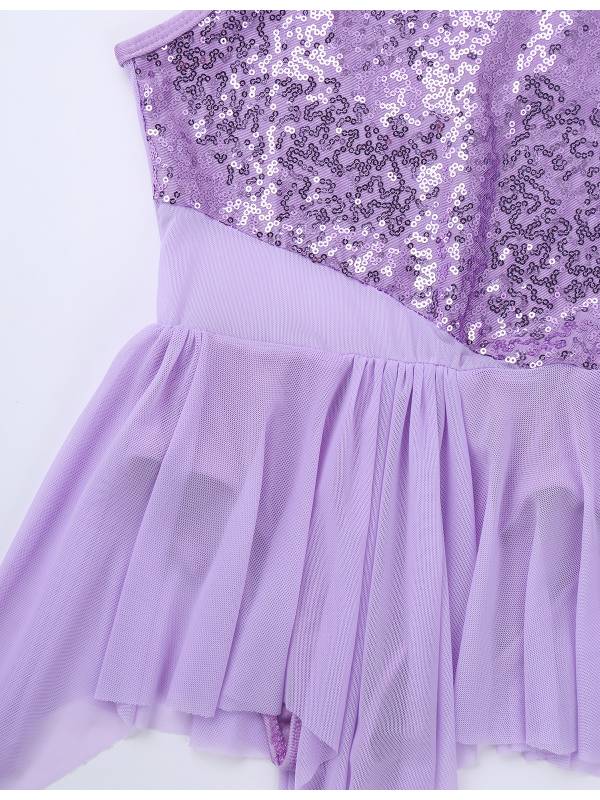 Kids Girls Sleeveless Sequins Leotard Dress for Lyrical Dance thumb