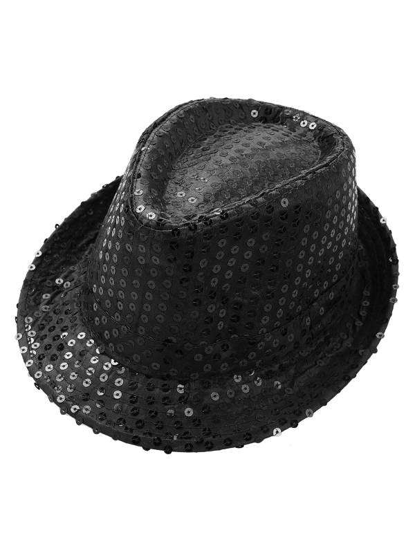 Kids Solid Sequins Fedora Hat for Party thumb