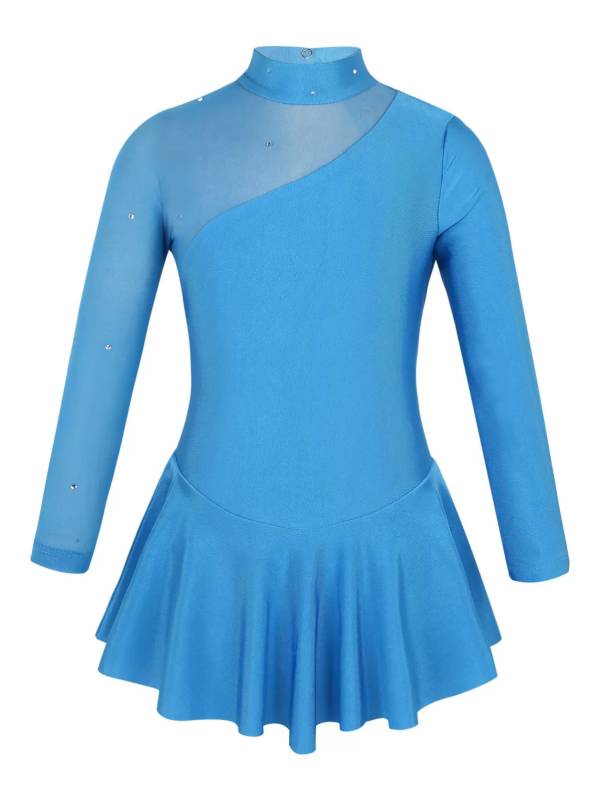 Kids Girls Long Sleeves Tulle Ice Skating Roller Skating Leotard Dress thumb