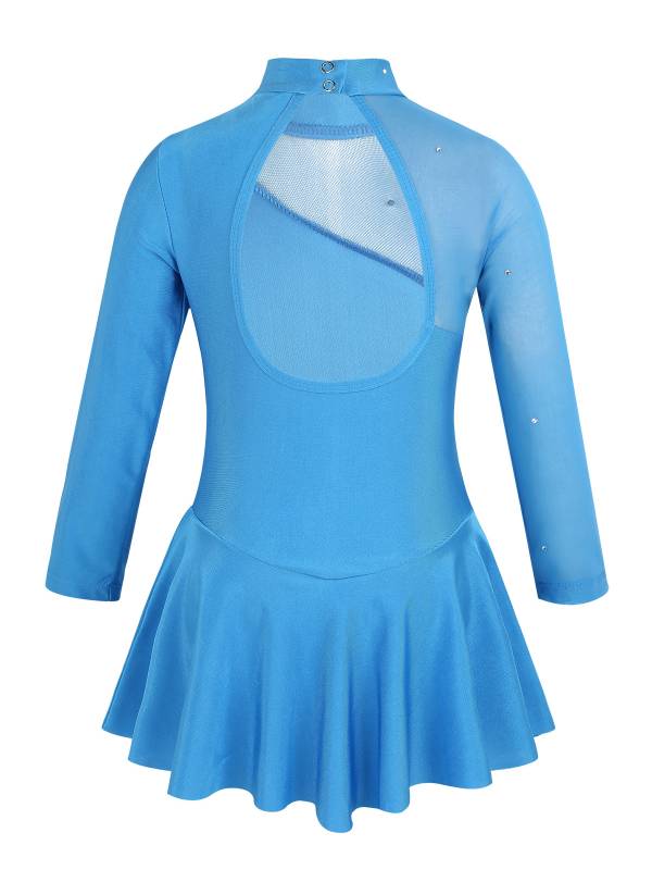 Kids Girls Long Sleeves Tulle Ice Skating Roller Skating Leotard Dress thumb