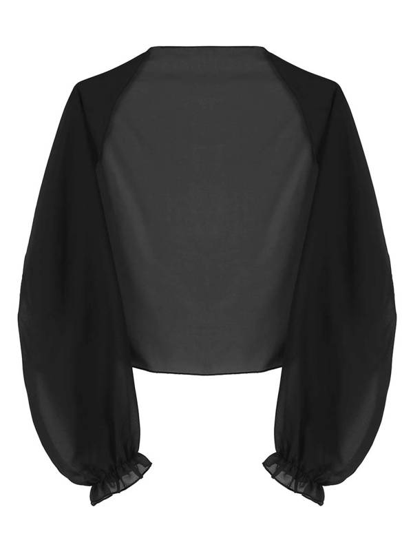 Women Sheer Chiffon Long Raglan Sleeve Open Front Kimono Cardigan thumb