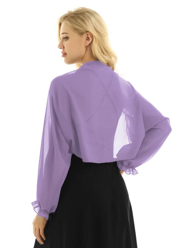 Women Sheer Chiffon Long Raglan Sleeve Open Front Kimono Cardigan thumb