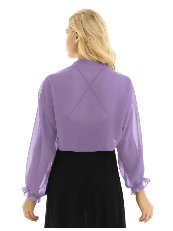 Women Sheer Chiffon Long Raglan Sleeve Open Front Kimono Cardigan thumb