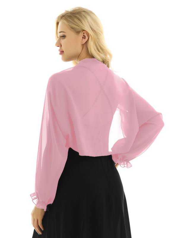 Women Sheer Chiffon Long Raglan Sleeve Open Front Kimono Cardigan thumb