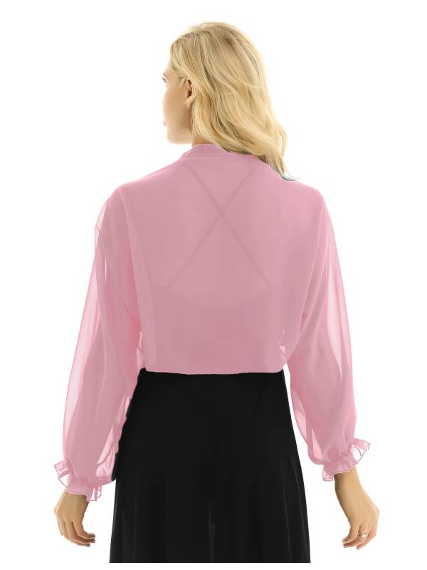 Women Sheer Chiffon Long Raglan Sleeve Open Front Kimono Cardigan thumb