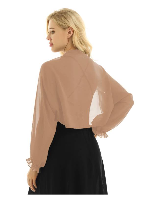 Women Sheer Chiffon Long Raglan Sleeve Open Front Kimono Cardigan thumb