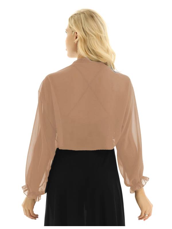 Women Sheer Chiffon Long Raglan Sleeve Open Front Kimono Cardigan thumb