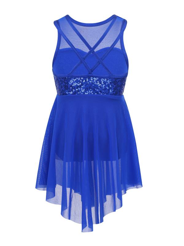Kids Girls Sleeveless Illusion Sweetheart Sequin Lyrical Dance Dress thumb