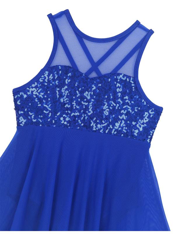 Kids Girls Sleeveless Illusion Sweetheart Sequin Lyrical Dance Dress thumb