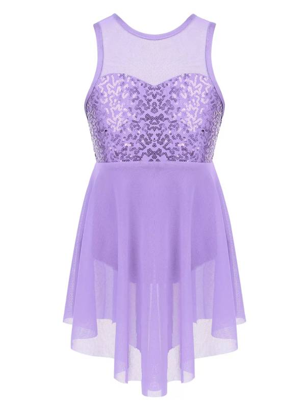Kids Girls Sleeveless Illusion Sweetheart Sequin Lyrical Dance Dress thumb