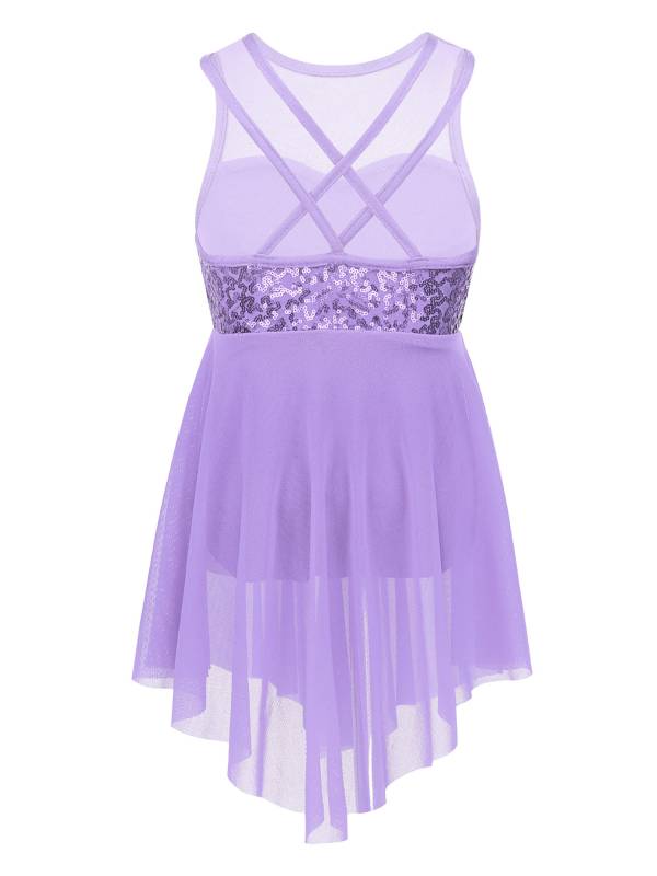 Kids Girls Sleeveless Illusion Sweetheart Sequin Lyrical Dance Dress thumb