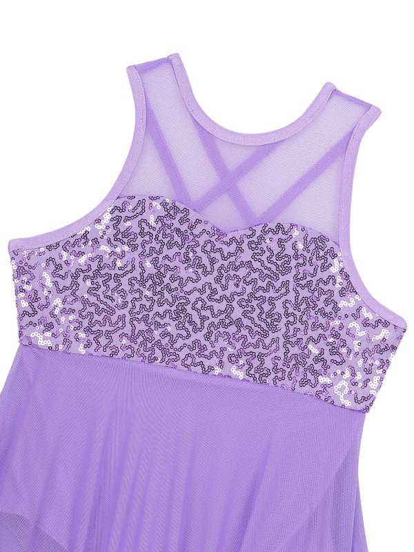 Kids Girls Sleeveless Illusion Sweetheart Sequin Lyrical Dance Dress thumb