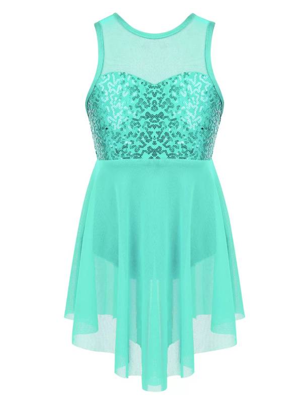 Kids Girls Sleeveless Illusion Sweetheart Sequin Lyrical Dance Dress thumb