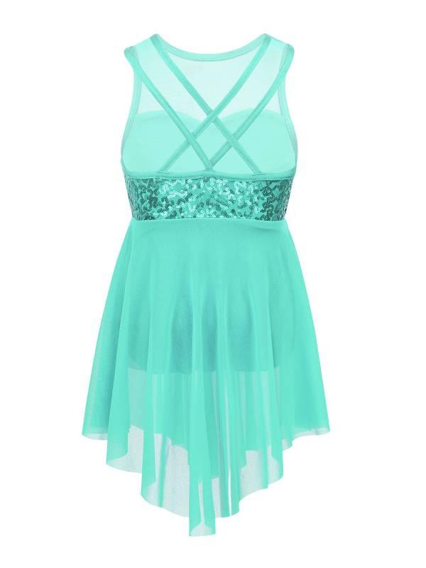 Kids Girls Sleeveless Illusion Sweetheart Sequin Lyrical Dance Dress thumb