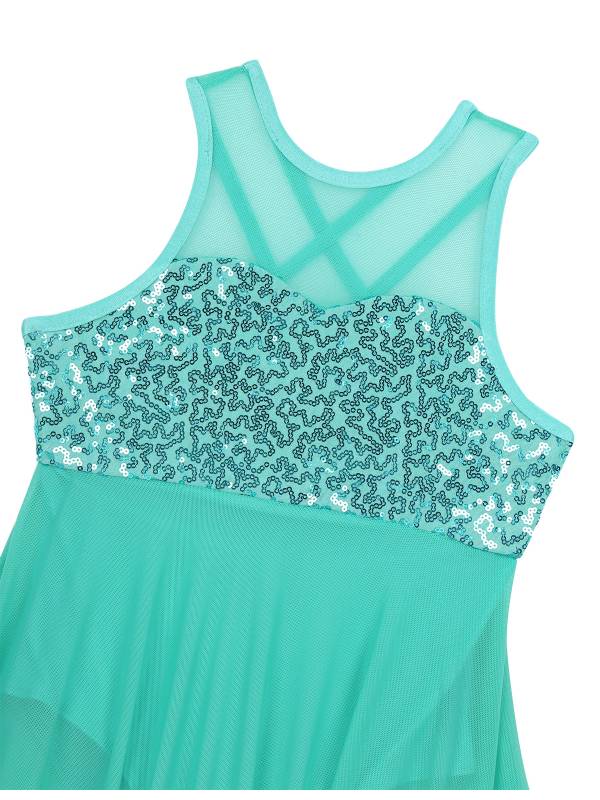 Kids Girls Sleeveless Illusion Sweetheart Sequin Lyrical Dance Dress thumb