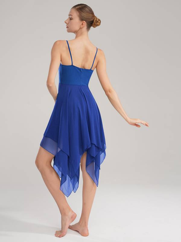 Women Sleeveless Asymmetric Chiffon Lyrical Contemporary Dance Dress thumb