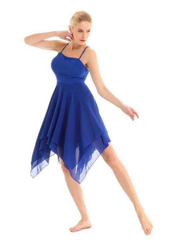 Women Sleeveless Asymmetric Chiffon Lyrical Contemporary Dance Dress thumb