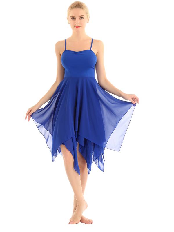 Women Sleeveless Asymmetric Chiffon Lyrical Contemporary Dance Dress thumb