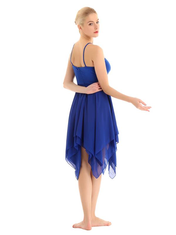 Women Sleeveless Asymmetric Chiffon Lyrical Contemporary Dance Dress thumb