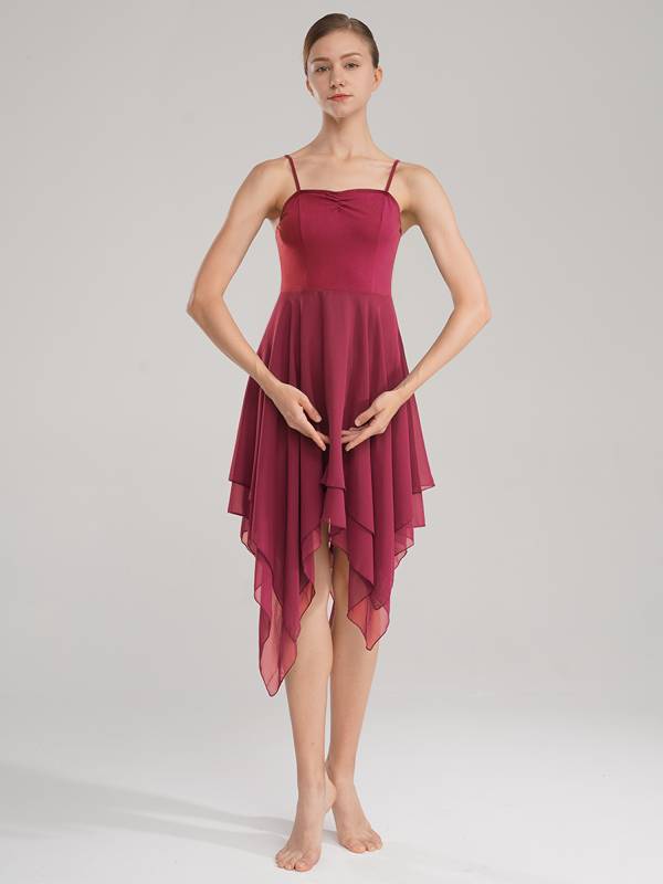 Women Sleeveless Asymmetric Chiffon Lyrical Contemporary Dance Dress thumb
