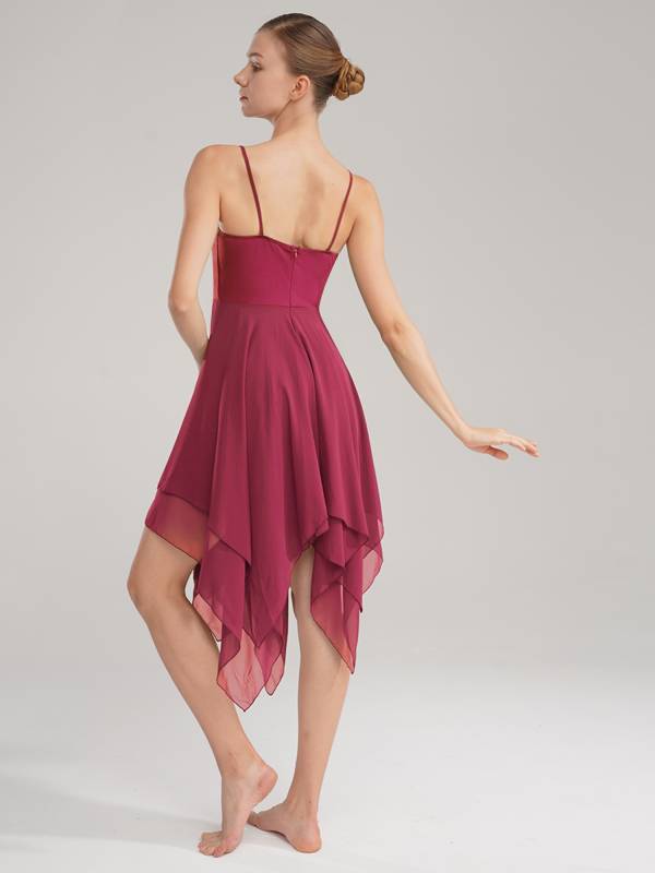 Women Sleeveless Asymmetric Chiffon Lyrical Contemporary Dance Dress thumb