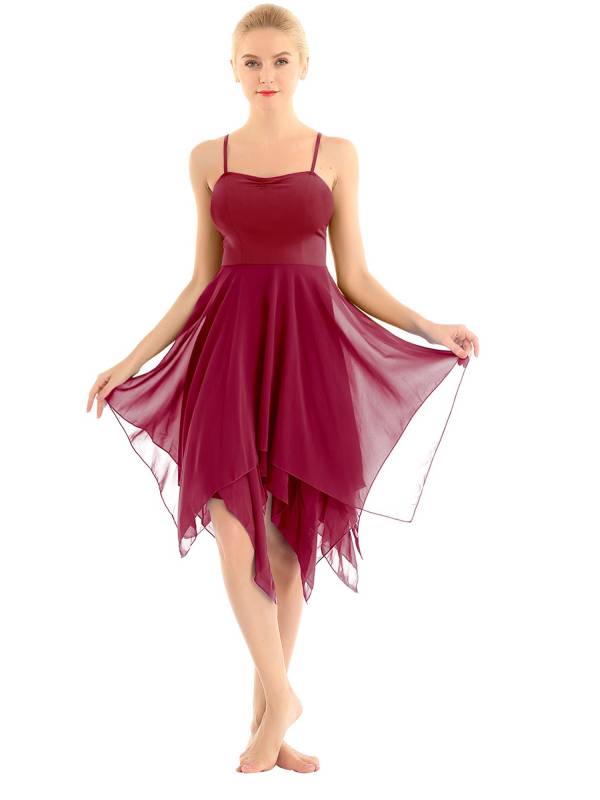 Women Sleeveless Asymmetric Chiffon Lyrical Contemporary Dance Dress thumb