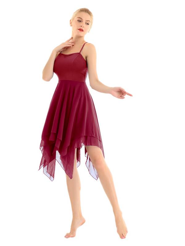 Women Sleeveless Asymmetric Chiffon Lyrical Contemporary Dance Dress thumb