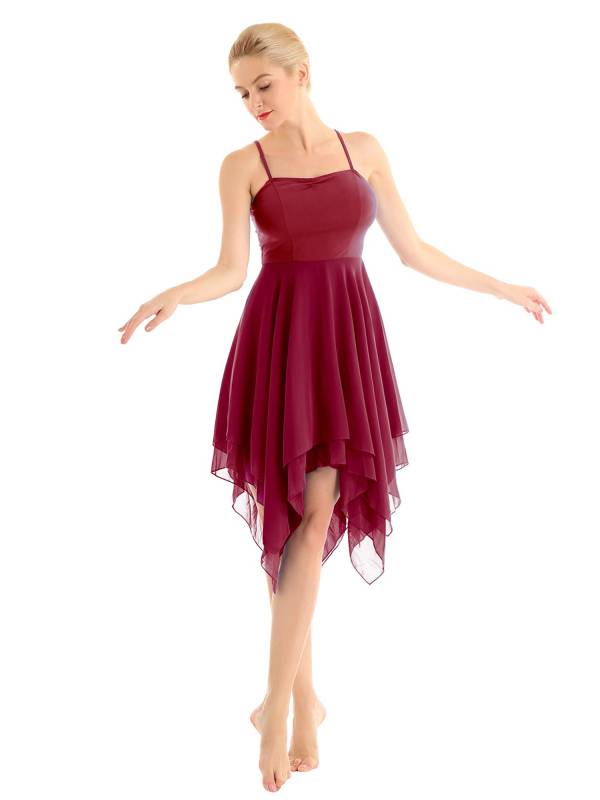 Women Sleeveless Asymmetric Chiffon Lyrical Contemporary Dance Dress thumb