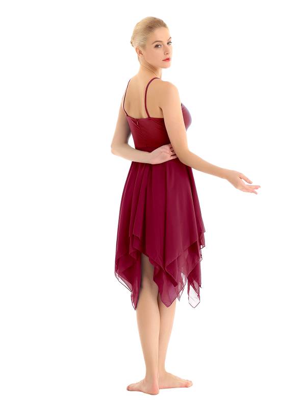 Women Sleeveless Asymmetric Chiffon Lyrical Contemporary Dance Dress thumb