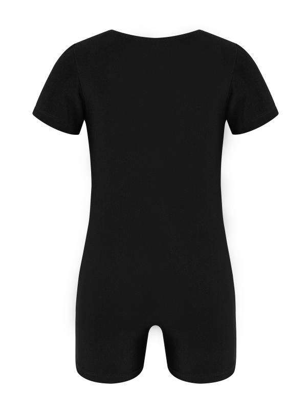 Kids Boys Girls Short Sleeves Solid Color Stretchy Gymnastics Unitard thumb
