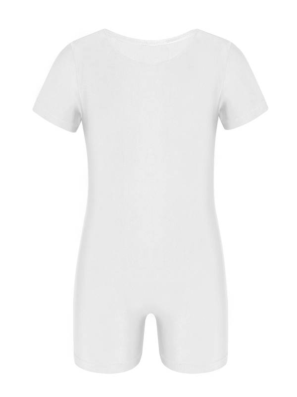 Kids Boys Girls Short Sleeves Solid Color Stretchy Gymnastics Unitard thumb