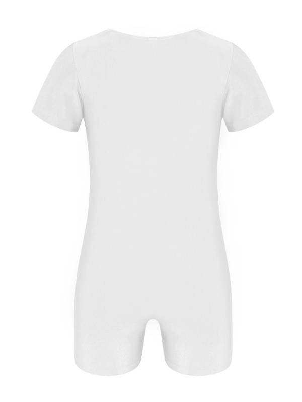 Kids Boys Girls Short Sleeves Solid Color Stretchy Gymnastics Unitard thumb