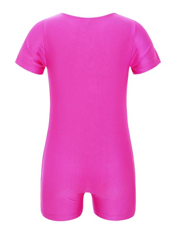 Kids Boys Girls Short Sleeves Solid Color Stretchy Gymnastics Unitard thumb