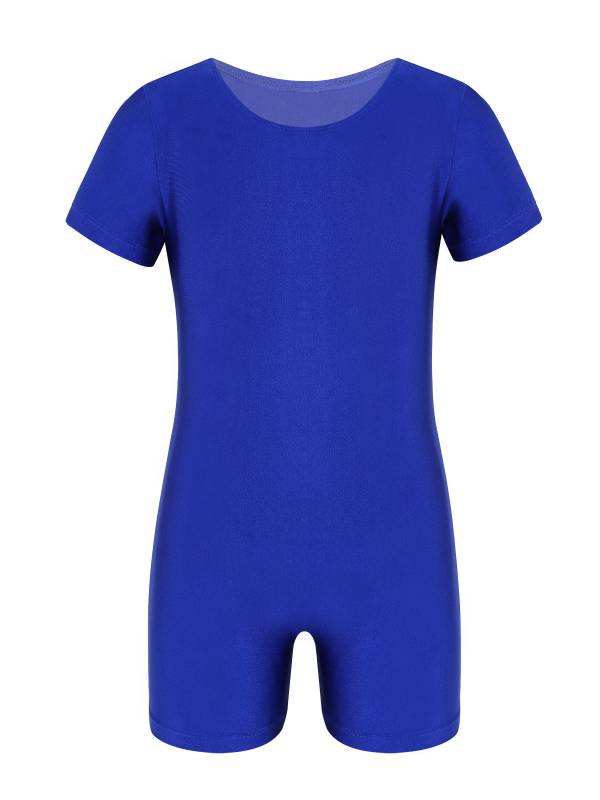 Kids Boys Girls Short Sleeves Solid Color Stretchy Gymnastics Unitard thumb
