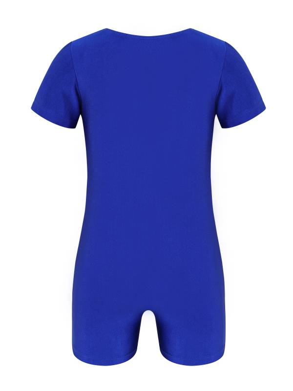 Kids Boys Girls Short Sleeves Solid Color Stretchy Gymnastics Unitard thumb