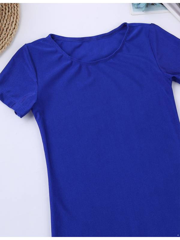 Kids Boys Girls Short Sleeves Solid Color Stretchy Gymnastics Unitard thumb