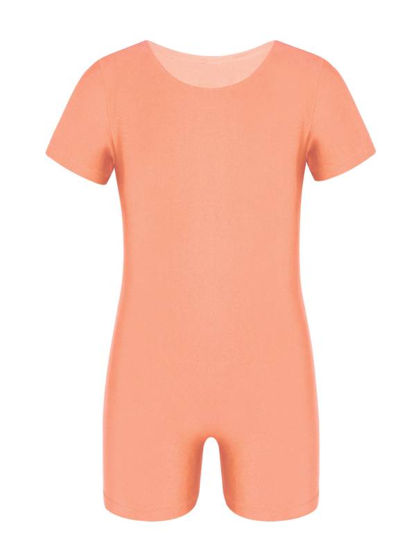 Kids Boys Girls Short Sleeves Solid Color Stretchy Gymnastics Unitard thumb