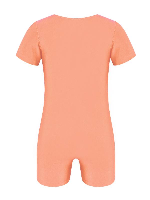 Kids Boys Girls Short Sleeves Solid Color Stretchy Gymnastics Unitard thumb