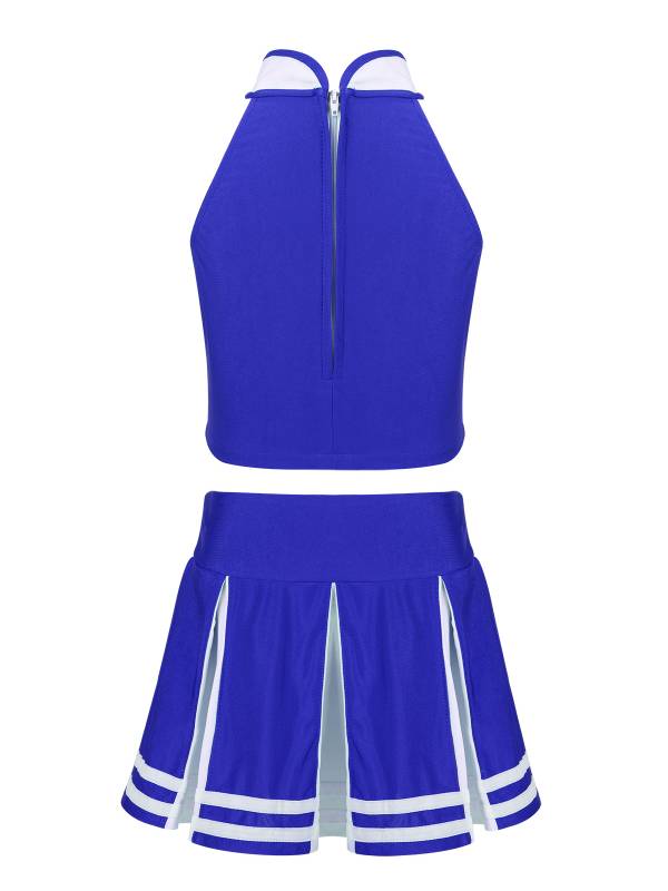 Kids Girls 2pcs Sleeveless Halter Neck Top and Pleated Skirt Cheerleading Set thumb