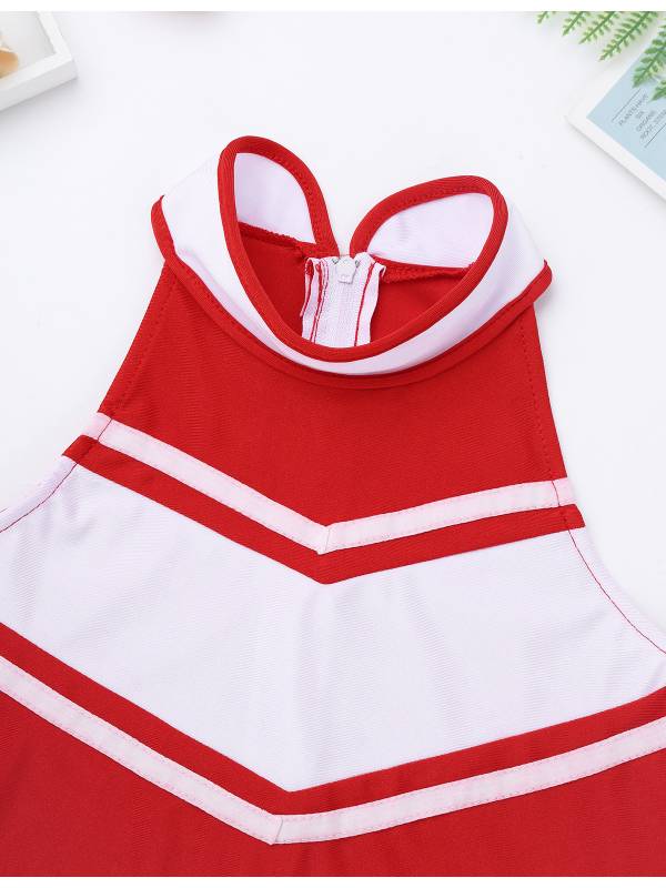Kids Girls 2pcs Sleeveless Halter Neck Top and Pleated Skirt Cheerleading Set thumb
