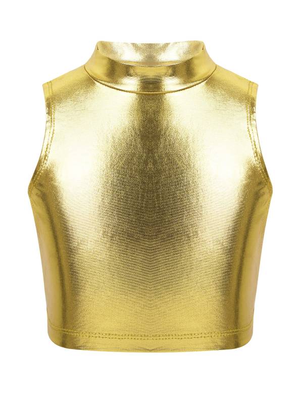 Kids Girls Metallic Sleeveless Ballet Dance Crop Tank Tops thumb